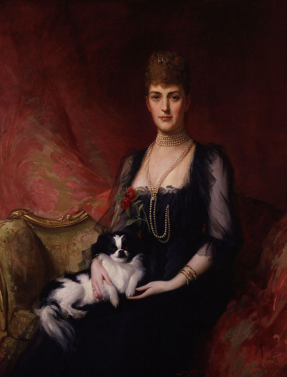 Portrait of Alexandra of Denmark with her Japanese Chin called Punch.